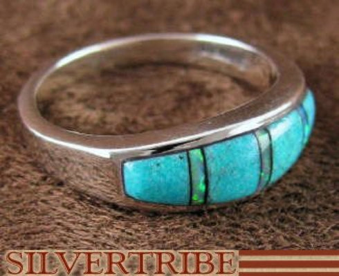 Opal Turquoise Inlay Jewelry Sterling Silver Ring Size 5-3/4 RS38133